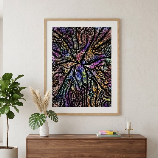 Abstracte psychedelische golvende lijnen levendig poster