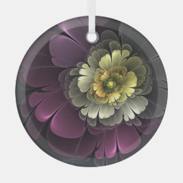 Abstracte purpur Khaki Gray Fractal Flower Cirkel Glas Ornament