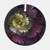 Abstracte purpur Khaki Gray Fractal Flower Cirkel Glas Ornament (Achterkant)