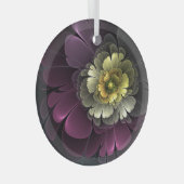 Abstracte purpur Khaki Gray Fractal Flower Cirkel Glas Ornament (Voorkant Rechts)