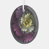 Abstracte purpur Khaki Gray Fractal Flower Cirkel Glas Ornament (Voorkant links)