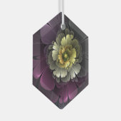 Abstracte purpur Khaki Gray Fractal Flower Hexagon Glas Ornament (Voorkant Rechts)