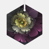 Abstracte purpur Khaki Gray Fractal Flower Hexagon Glas Ornament (Achterkant)