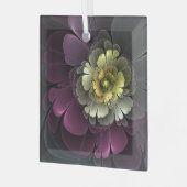 Abstracte purpur Khaki Gray Fractal Flower Square Glas Ornament (Voorkant links)