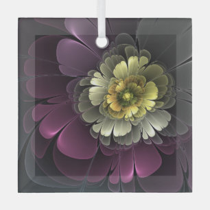 Abstracte purpur Khaki Gray Fractal Flower Square Glas Ornament