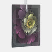 Abstracte purpur Khaki Gray Fractal Flower Square Glas Ornament (Voorkant Rechts)