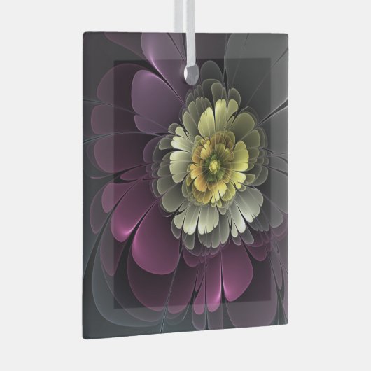 Abstracte purpur Khaki Gray Fractal Flower Square Glas Ornament (Voorkant Rechts)