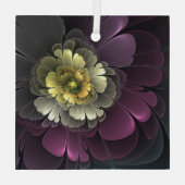 Abstracte purpur Khaki Gray Fractal Flower Square Glas Ornament (Achterkant)