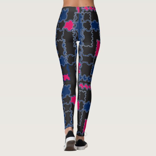 Abstracte puzzelstukonderdelen patchwerkgeometrie leggings (Achterkant)