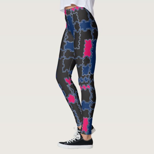 Abstracte puzzelstukonderdelen patchwerkgeometrie leggings (Links)