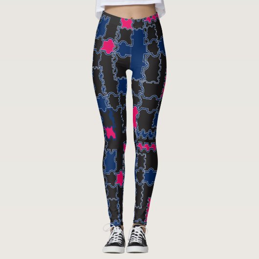 Abstracte puzzelstukonderdelen patchwerkgeometrie leggings (Voorkant)