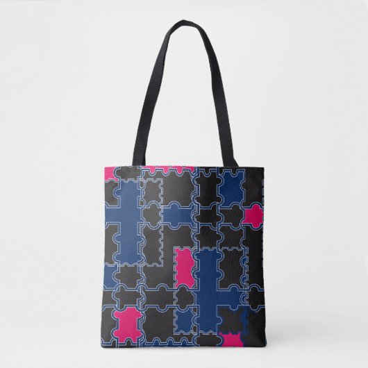 Abstracte puzzelstukonderdelen patchwerkgeometrie tote bag (Voorkant)