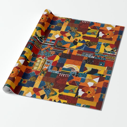 Abstracte Quilt Patchwork Gift voor Afro-Amerikaan Cadeaupapier (Uitgerold)