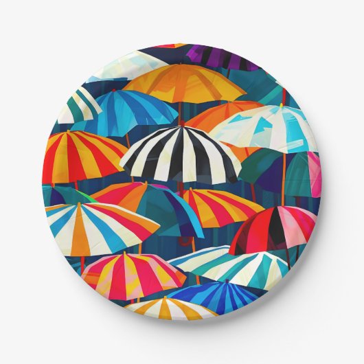 Abstracte Rainbow Beach Paraplu Papieren Bordje (Voorkant)