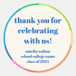 Abstracte Rainbow Custom Graduation Party Dank u Ronde Sticker