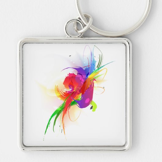 Abstracte Rainbow Loriket Paint Spletters Sleutelhanger (Voorkant)
