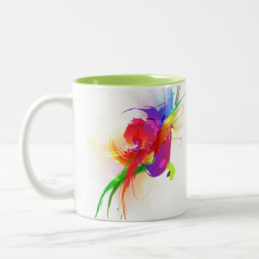 Abstracte Rainbow Loriket Paint Spletters Tweekleurige Koffiemok (Links)