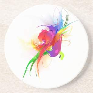 Abstracte Rainbow Loriket Paint Spletters Zandsteen Onderzetter