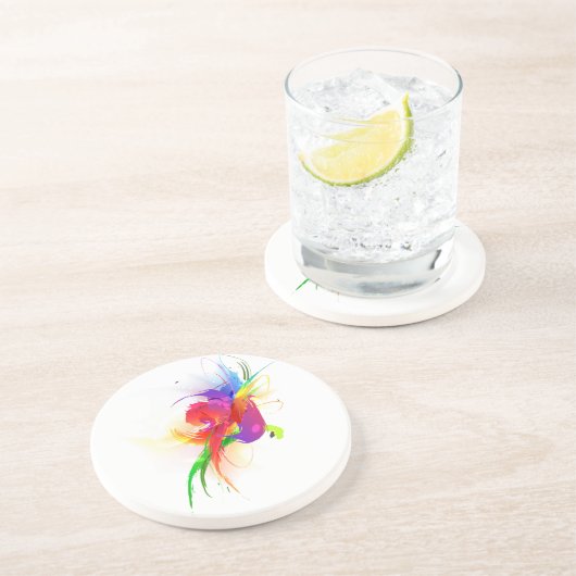 Abstracte Rainbow Loriket Paint Spletters Zandsteen Onderzetter (Zijkant)