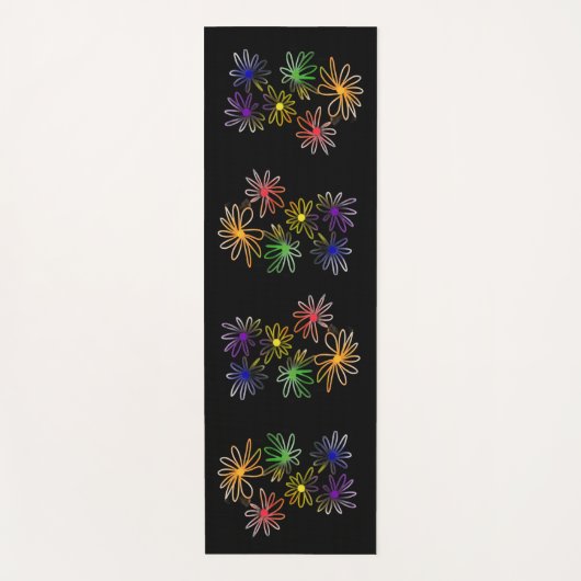 Abstracte Rainbow Luminescent bloemen op zwart Yogamat (Voorkant)