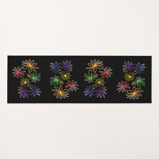 Abstracte Rainbow Luminescent bloemen op zwart Yogamat (Voorkant (horizontaal))