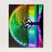 Abstracte Rainbow Tree of Life Silhouette Art Legpuzzel (Verticaal)