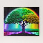 Abstracte Rainbow Tree of Life Silhouette Art Legpuzzel (Horizontaal)