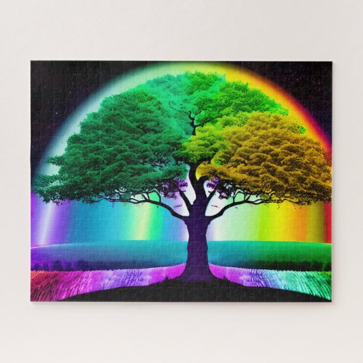 Abstracte Rainbow Tree of Life Silhouette Art Legpuzzel (Horizontaal)