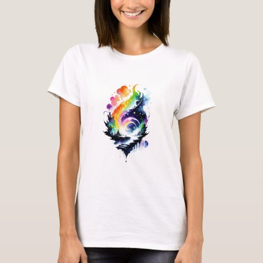 Abstracte Rainbow Waterverf Fantasy Landscape T-shirt (Voorkant)