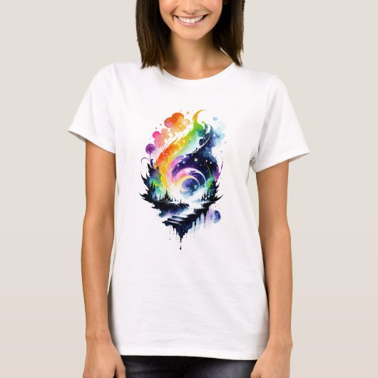 Abstracte Rainbow Waterverf Fantasy Landscape T-shirt (Voorkant)
