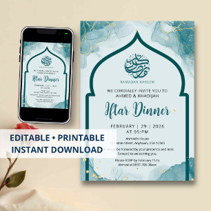 Abstracte Ramadan Iftar-dineruitnodiging in Teal G Kaart