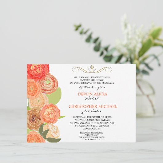 Abstracte Ranunculus Herfst Flowers Wedding Invite Kaart (Staand voorkant)