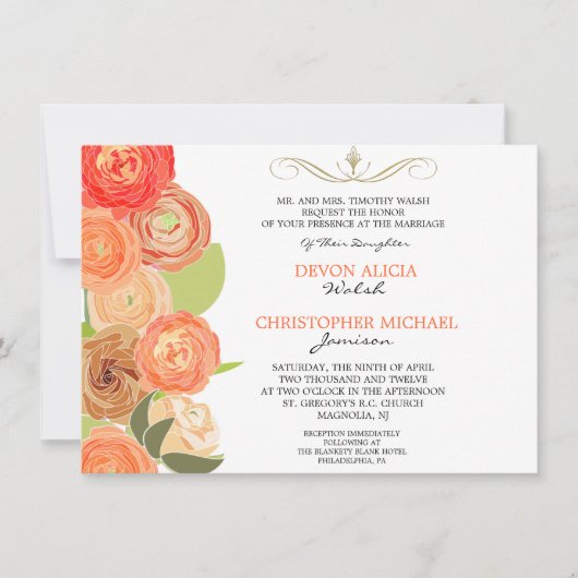 Abstracte Ranunculus Herfst Flowers Wedding Invite Kaart (Voorkant)