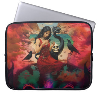 Abstracte Raven Skull Occult Dark Witchy AI Art Laptop Sleeve
