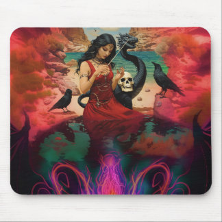 Abstracte Raven Skull Occult Dark Witchy AI Art Muismat
