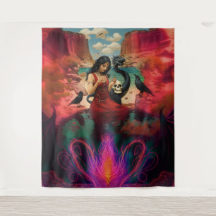 Abstracte Raven Skull Occult Dark Witchy AI Art Wandkleed