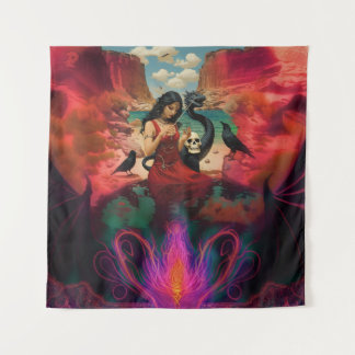 Abstracte Raven Skull Occult Dark Witchy AI Art Wandkleed