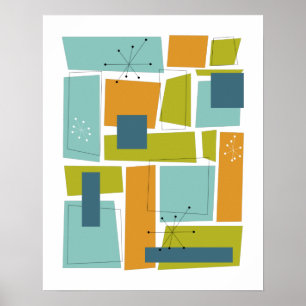 Abstracte rechthoeken Turquoise Green Mid Century Poster