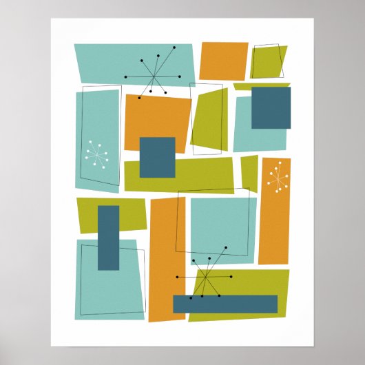 Abstracte rechthoeken Turquoise Green Mid Century Poster (Voorkant)