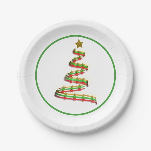 Abstracte Red Green Gold Ribbon-kerstboom Papieren Bordje (Voorkant)