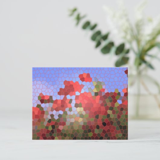 Abstracte Red Poppies Blue Sky Glas in lood Mosaic Briefkaart (Staand voorkant)