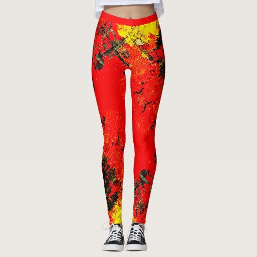 Abstracte Red Yellow Black Shiny Girly Chic-Mode Leggings (Voorkant)