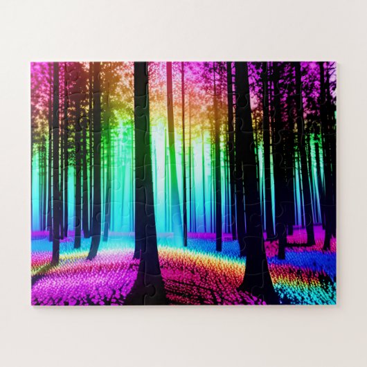 Abstracte regenboog betoverde bos legpuzzel (Horizontaal)