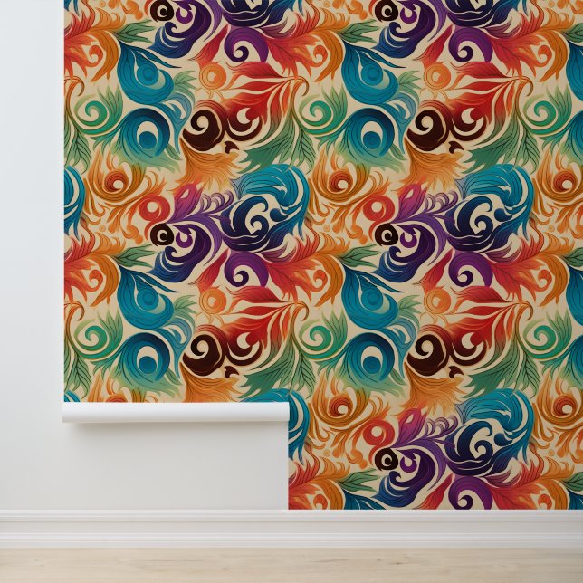 Abstracte regenboog bladeren patroon behang (Applicatie)