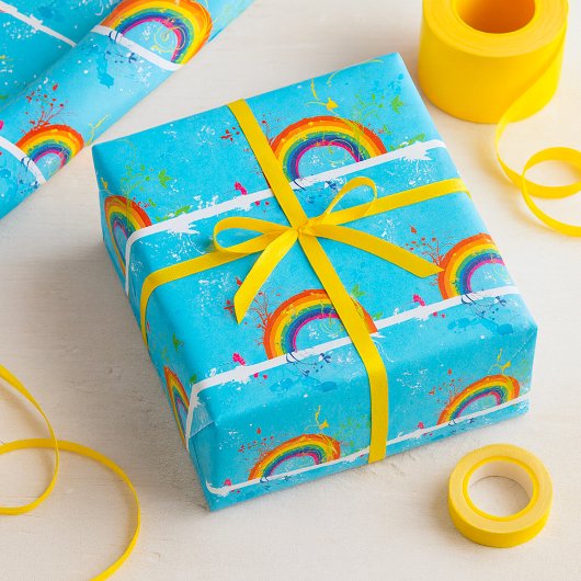 Abstracte Regenboog Bloemen Wervelingen en Paint S Cadeaupapier