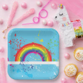 Abstracte Regenboog Bloemen Wervelingen en Paint S Papieren Bordje (Feest)