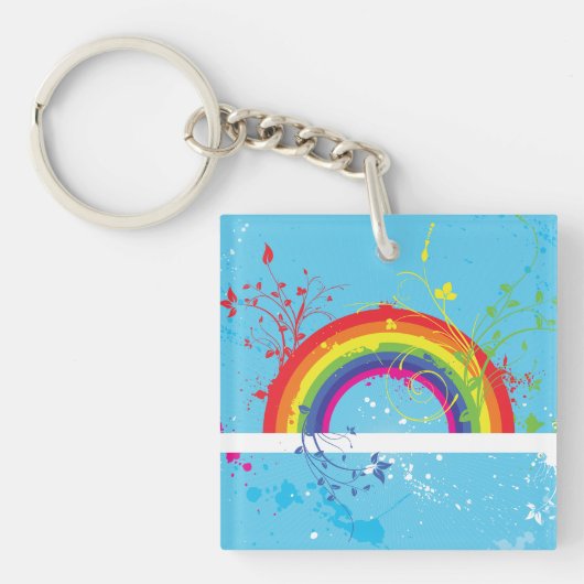 Abstracte Regenboog Bloemen Wervelingen en Paint S Sleutelhanger (Voorkant)