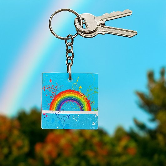 Abstracte Regenboog Bloemen Wervelingen en Paint S Sleutelhanger