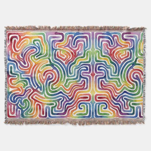 Abstracte Regenboog Doolhof Pad Dekens Deken (Voorkant)