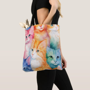 ABSTRACTE REGENBOOG GEKLEURDE KITTY CAT GEZICHTEN TOTE BAG